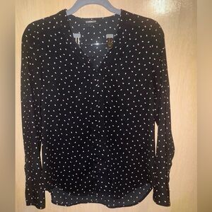 EXPRESS Black Long Sleeve Polka Dot Blouse